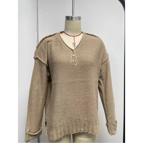  Pure Color V Neck Knitted Sweater