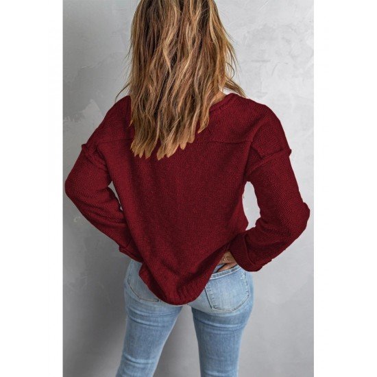  Pure Color V Neck Knitted Sweater