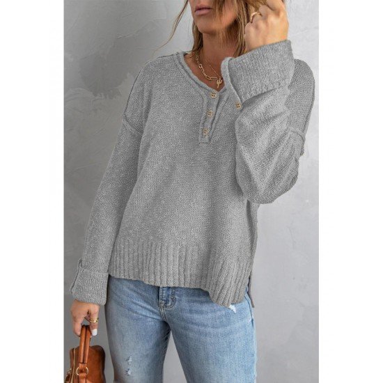  Pure Color V Neck Knitted Sweater