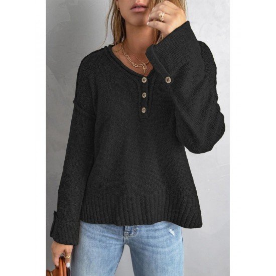  Pure Color V Neck Knitted Sweater