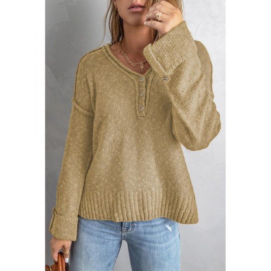  Pure Color V Neck Knitted Sweater