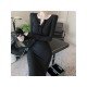  Pure Color Slim Long Sleeve Dress For Women