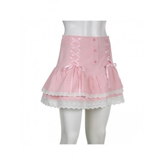  Sweet Pink Lace Cake Skirt For Girls