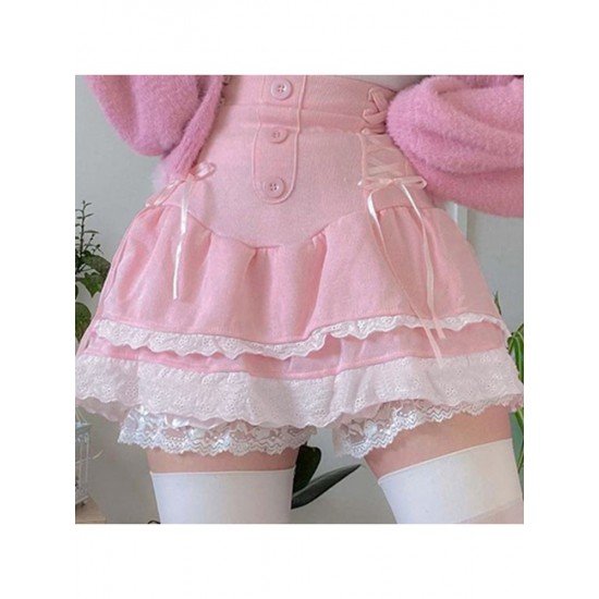  Sweet Pink Lace Cake Skirt For Girls