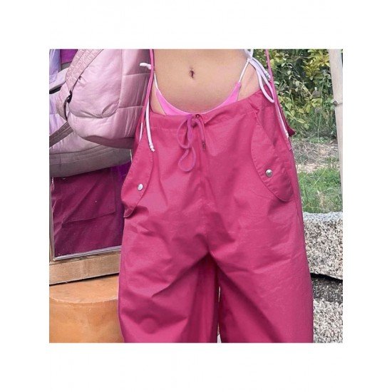 Trendy Solid Wide Leg Drawstring Casual Trousers