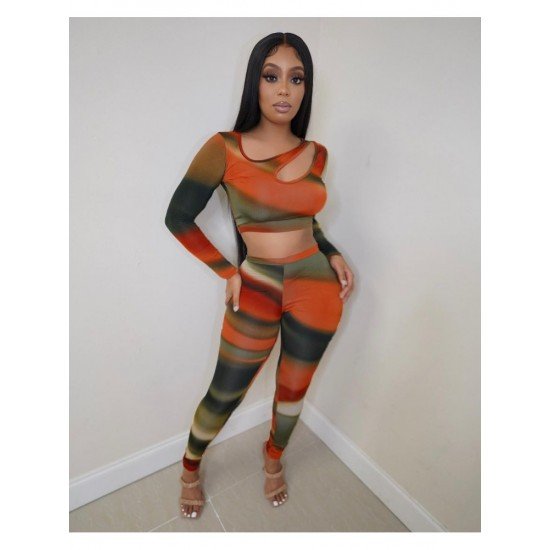 Cut Out Striped Matching 2 Piece Pant Sets