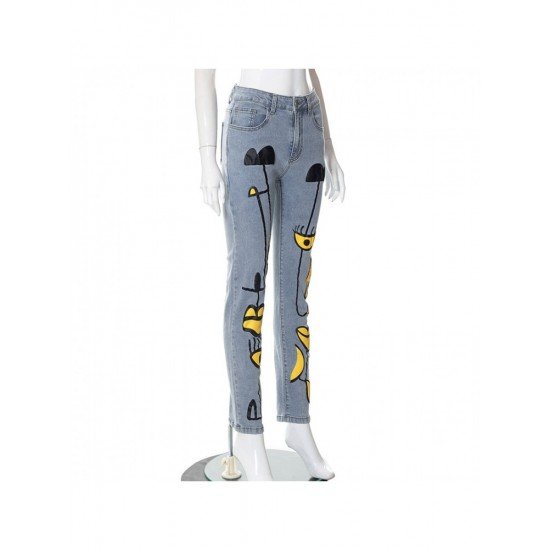 Stylish Printed Pencil Blue Jeans