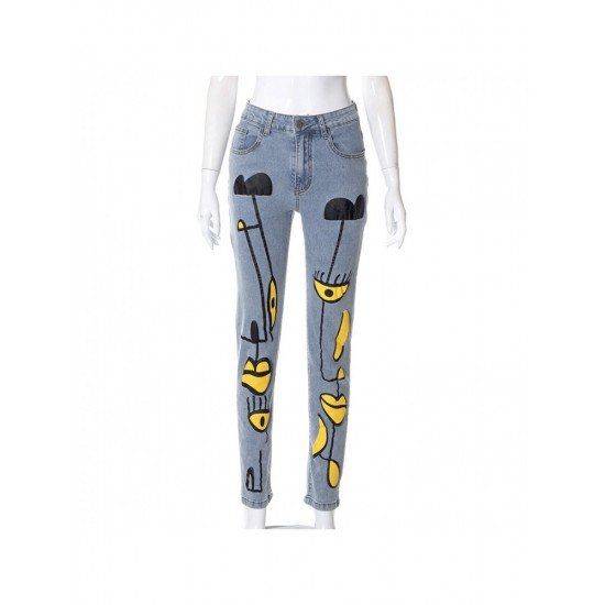 Stylish Printed Pencil Blue Jeans