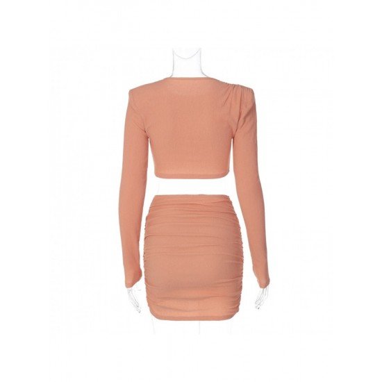  Pure Color Crop Top And Short Skirt Suits