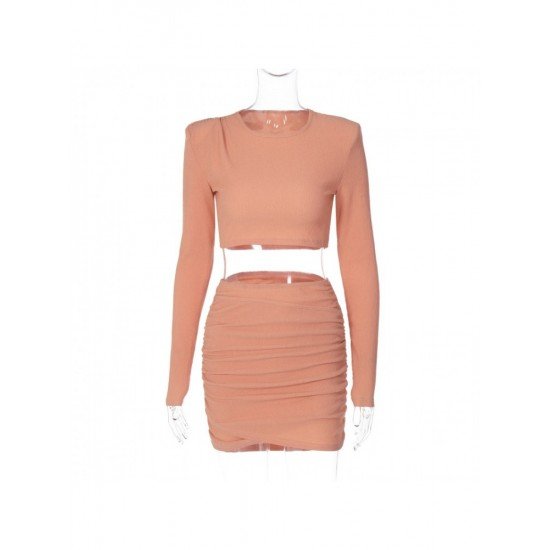  Pure Color Crop Top And Short Skirt Suits