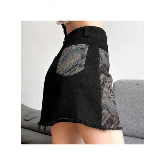 Designer Patchwork Black Short Skirts