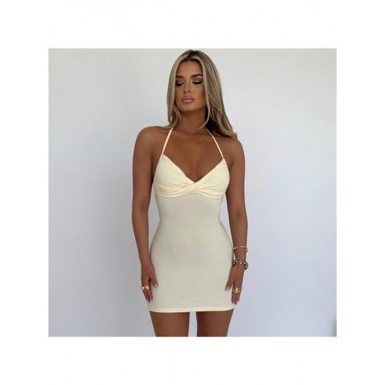 Sexy Solid Halter Bodycon Mini Dresses