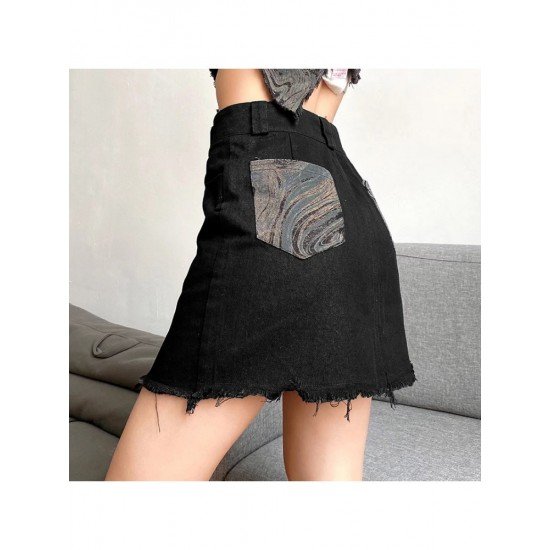 Designer Patchwork Black Short Skirts