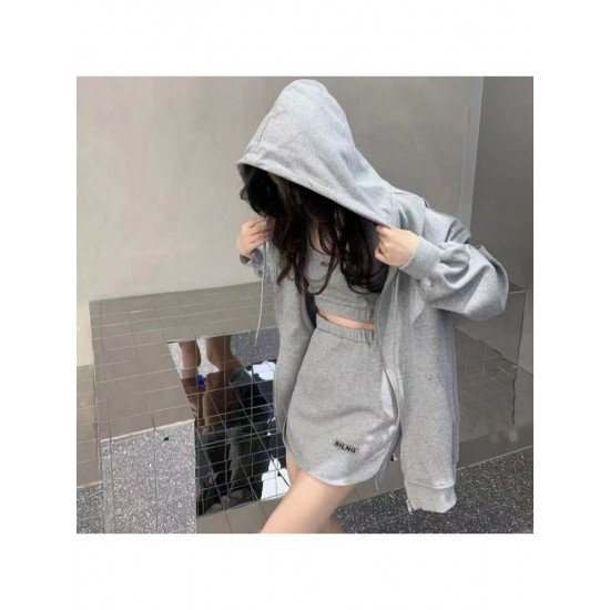  Loose Hooded Pure Color Skirt Three-Piece Set