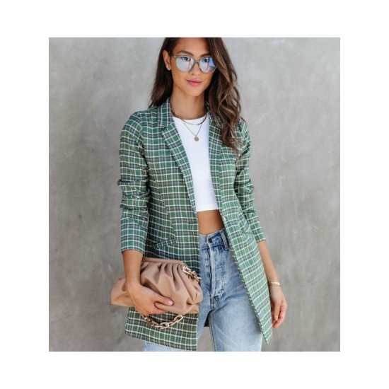 New Fall Button Down Plaid Blazer Coats