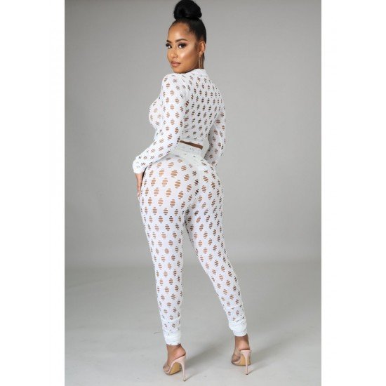 Hollow Out White Matching 2 Piece Trouser Sets