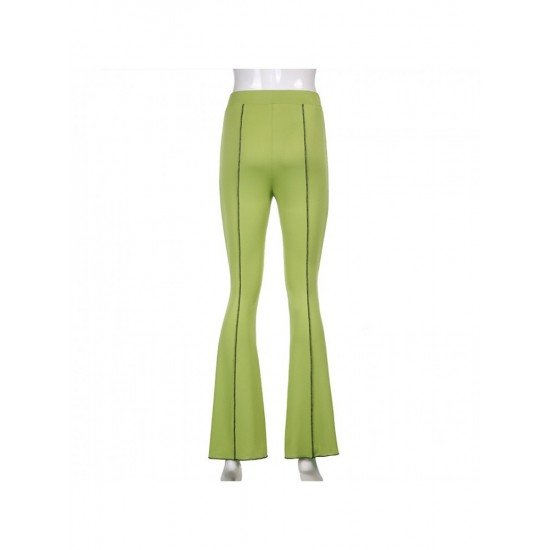  Pure Color High Waist Bell Bottom Pants