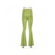  Pure Color High Waist Bell Bottom Pants