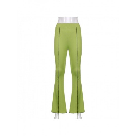  Pure Color High Waist Bell Bottom Pants