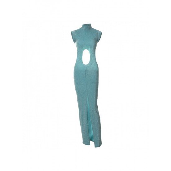 Turtle Neck Cut Out Sleeveless Maxi Dresses For Women