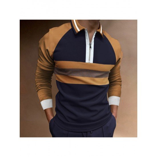 Color Blocking Long Sleeve Polo Shirts For Men