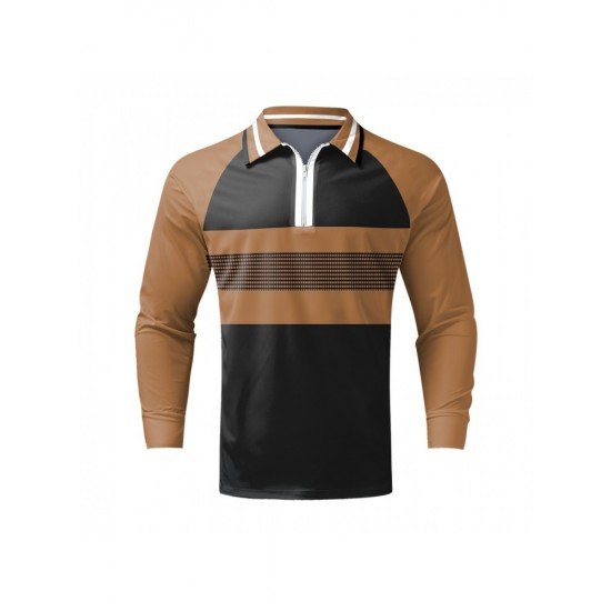 Color Blocking Long Sleeve Polo Shirts For Men