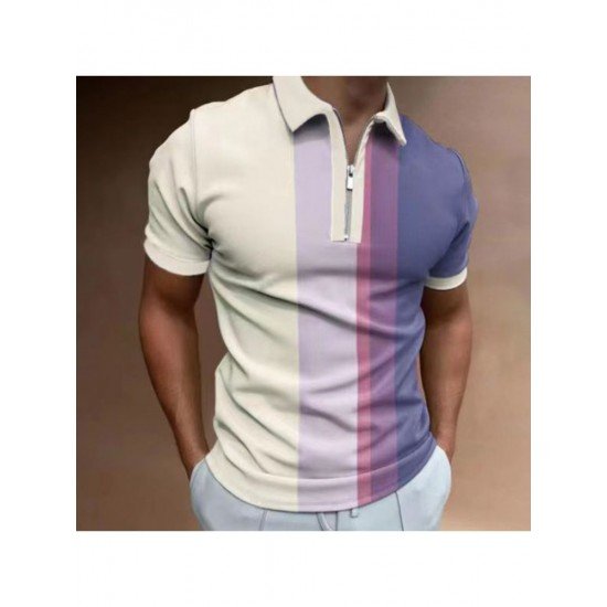 Street Striped Short Sleeve Men Polo Shirts