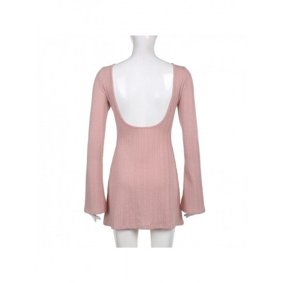  Sexy Knitting Backless Women's Long Sleeve Dress