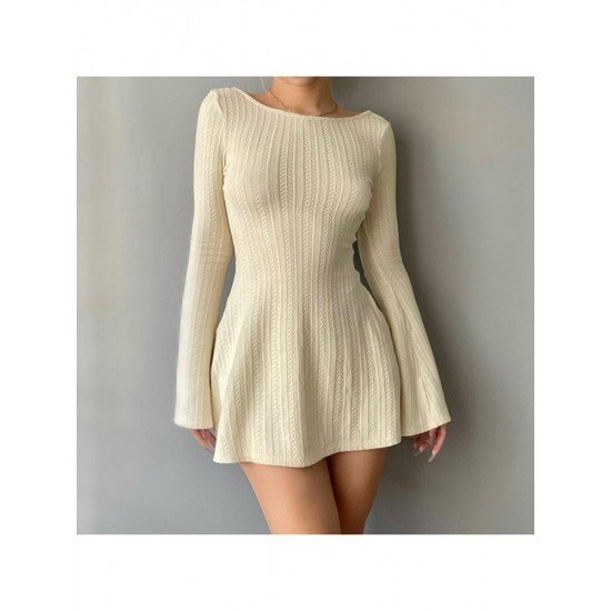  Sexy Knitting Backless Women's Long Sleeve Dress