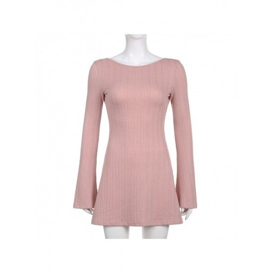  Sexy Knitting Backless Women's Long Sleeve Dress