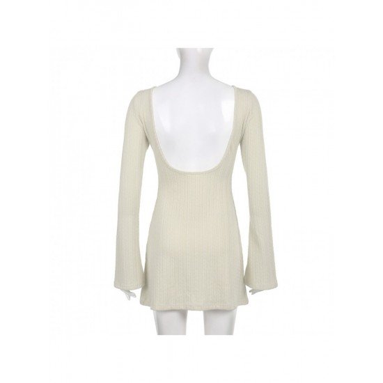  Sexy Knitting Backless Women's Long Sleeve Dress