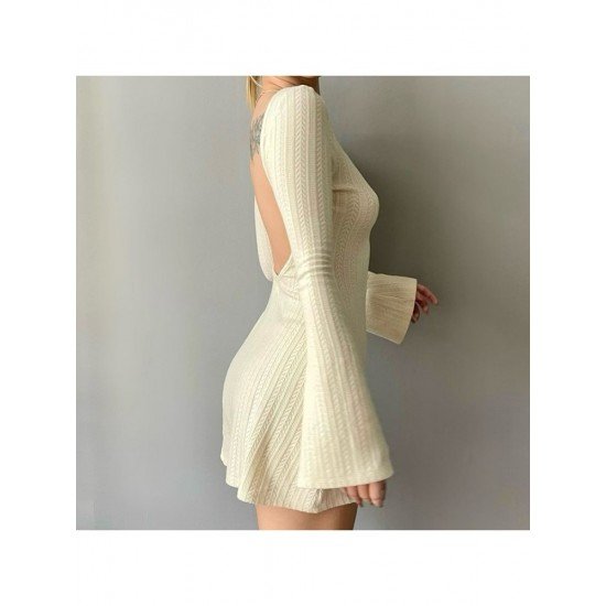  Sexy Knitting Backless Women's Long Sleeve Dress