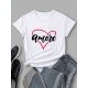 Casual Letter Heart Graphic Summer Women T Shirts