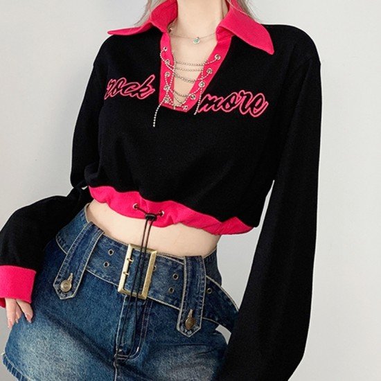 Fall Designer Contrast Color Crop Tops