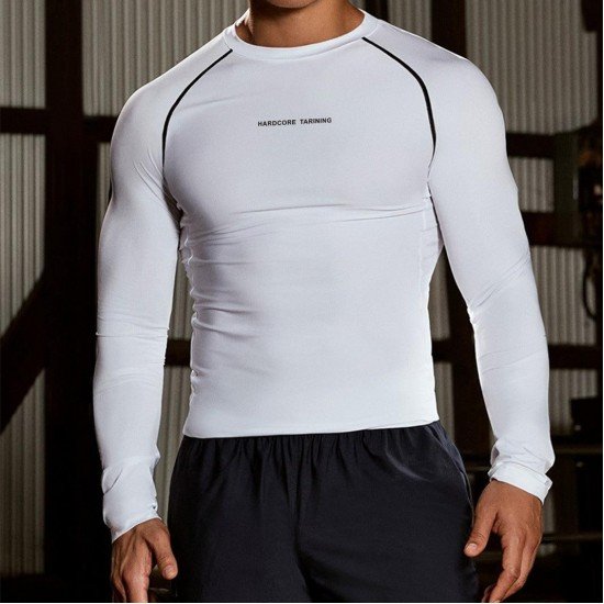 Sports White Jogger Long Sleeve Tees For Men