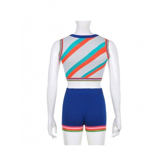 Striped Sleeveless Cropped Top And Short Sets Women