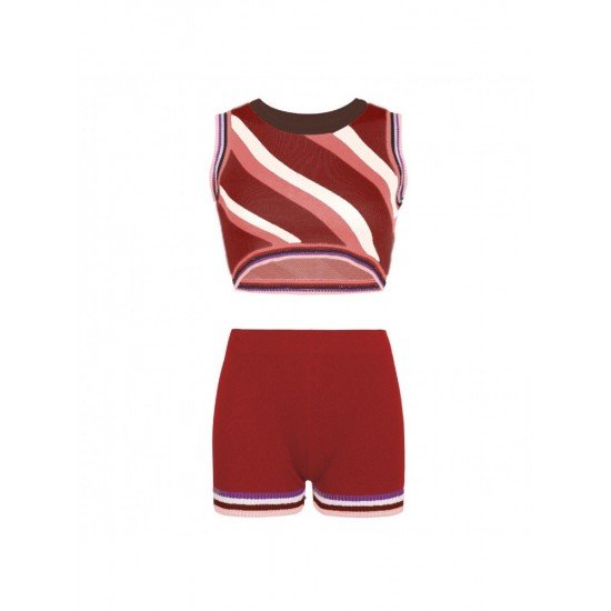 Striped Sleeveless Cropped Top And Short Sets Women