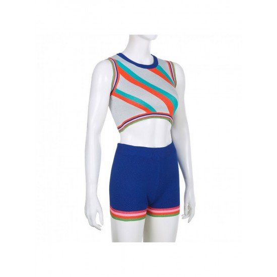 Striped Sleeveless Cropped Top And Short Sets Women