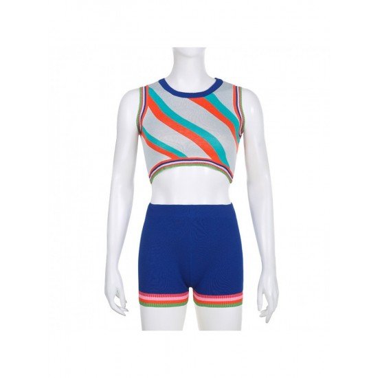 Striped Sleeveless Cropped Top And Short Sets Women