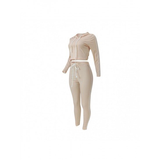  Leisure Pure Color Hooded Women's Trouser Suits