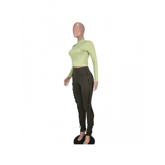 Tassel Green Matching Trouser And Top Sets For Women