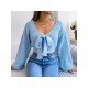 Lantern Sleeve Bow V Neck Loose Short Sweaters