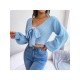 Lantern Sleeve Bow V Neck Loose Short Sweaters