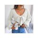 Lantern Sleeve Bow V Neck Loose Short Sweaters