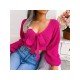 Lantern Sleeve Bow V Neck Loose Short Sweaters