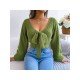 Lantern Sleeve Bow V Neck Loose Short Sweaters