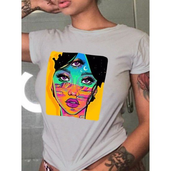 Street Graphic Short Sleeve Ladies T Shirt Tops