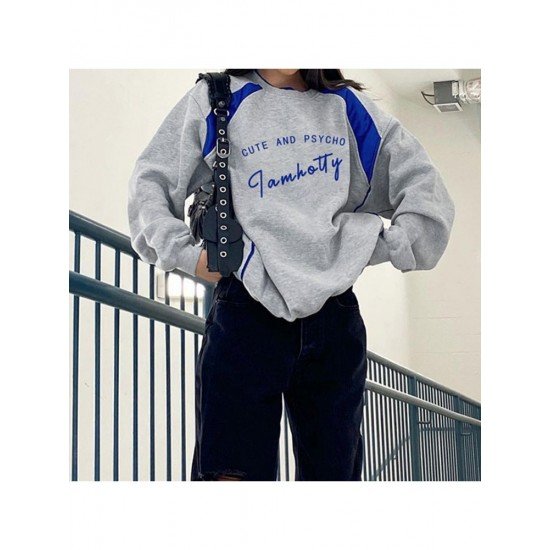 Casual Contrast Color Letter Loose Sweatshirts