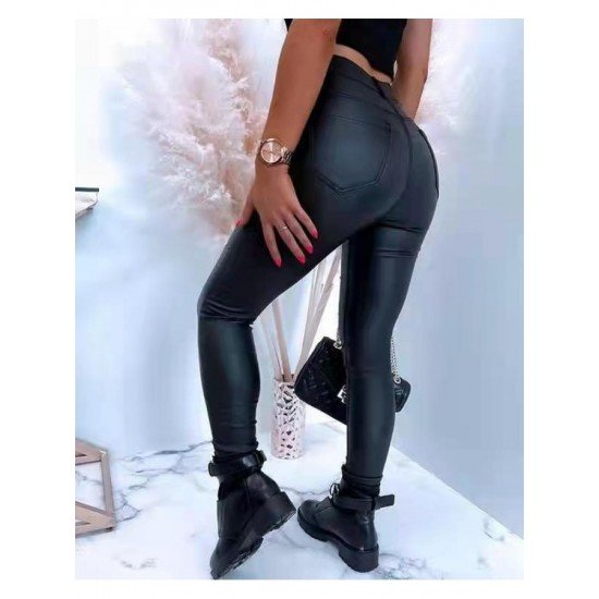  Fashion PU Tight Pure Color Women's Pants