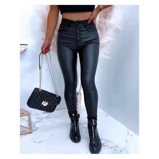  Fashion PU Tight Pure Color Women's Pants